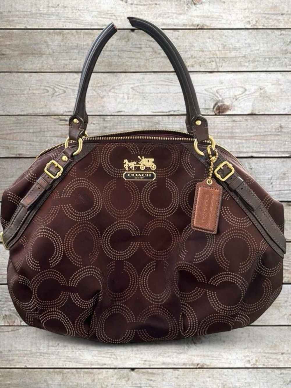 Coach Brown Signature Circle Tote Bag